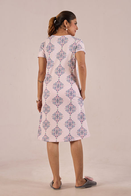Sweet Moon Knit Cotton Mid Length Nightdress - Blush Pink — image 2